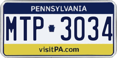 PA license plate MTP3034