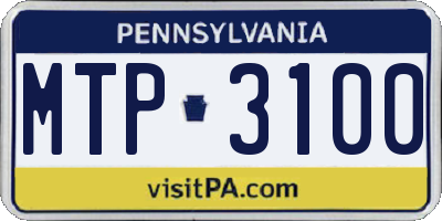 PA license plate MTP3100