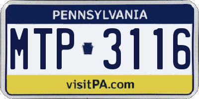 PA license plate MTP3116