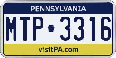 PA license plate MTP3316