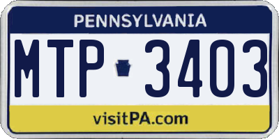 PA license plate MTP3403