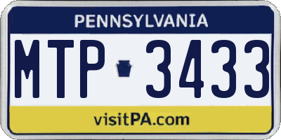PA license plate MTP3433