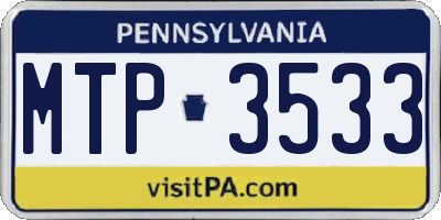 PA license plate MTP3533