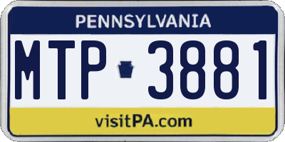 PA license plate MTP3881