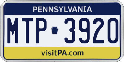 PA license plate MTP3920