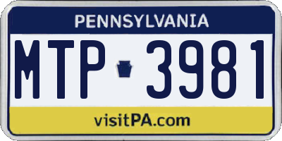 PA license plate MTP3981