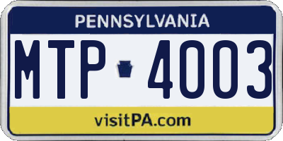 PA license plate MTP4003