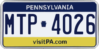 PA license plate MTP4026