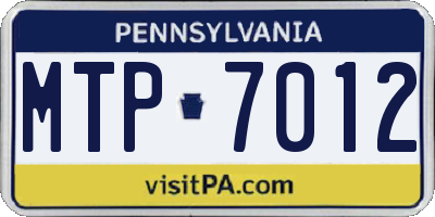 PA license plate MTP7012