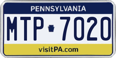 PA license plate MTP7020