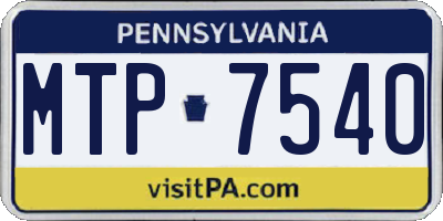 PA license plate MTP7540