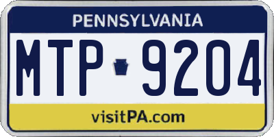 PA license plate MTP9204