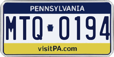 PA license plate MTQ0194
