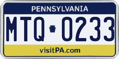 PA license plate MTQ0233