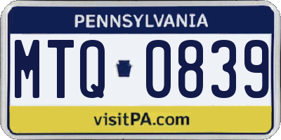 PA license plate MTQ0839
