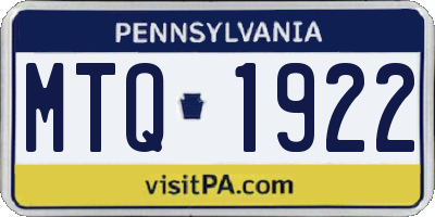 PA license plate MTQ1922