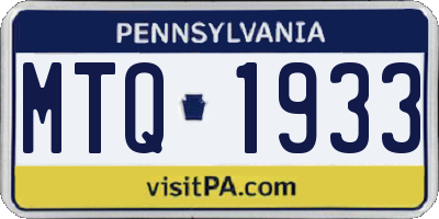 PA license plate MTQ1933