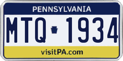 PA license plate MTQ1934