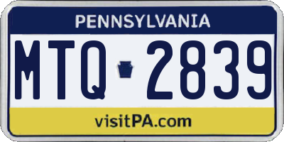 PA license plate MTQ2839