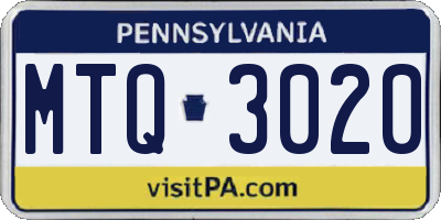 PA license plate MTQ3020