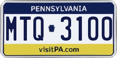 PA license plate MTQ3100