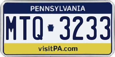 PA license plate MTQ3233