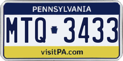 PA license plate MTQ3433