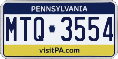 PA license plate MTQ3554