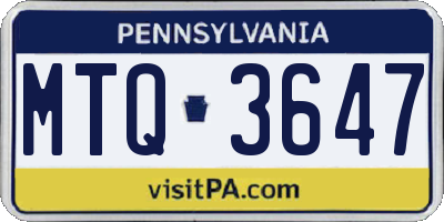PA license plate MTQ3647