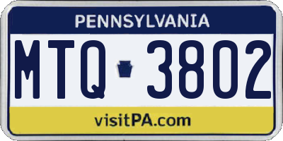 PA license plate MTQ3802