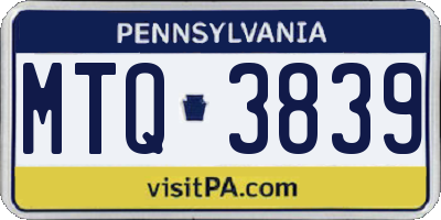 PA license plate MTQ3839