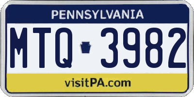 PA license plate MTQ3982
