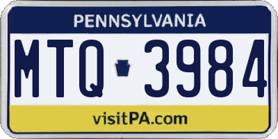 PA license plate MTQ3984