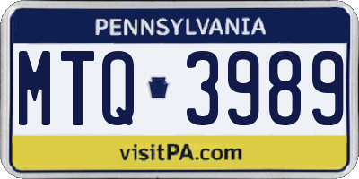 PA license plate MTQ3989