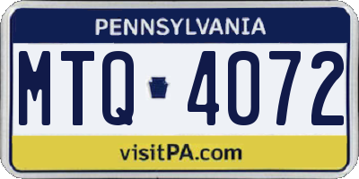 PA license plate MTQ4072