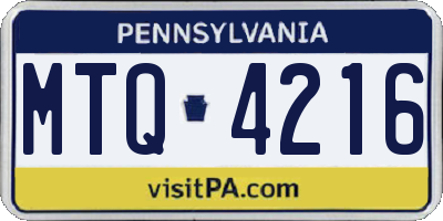 PA license plate MTQ4216