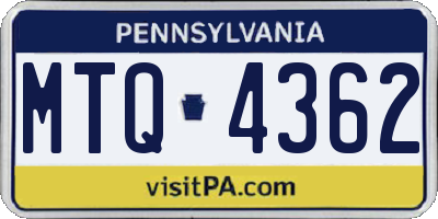 PA license plate MTQ4362