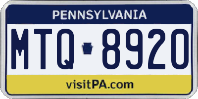 PA license plate MTQ8920
