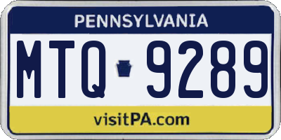 PA license plate MTQ9289