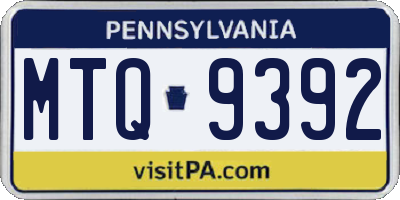 PA license plate MTQ9392