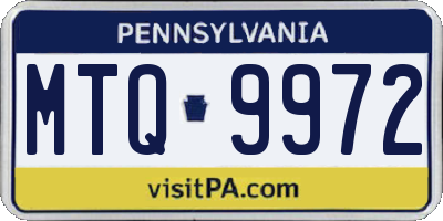 PA license plate MTQ9972