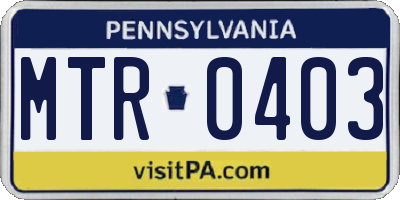 PA license plate MTR0403