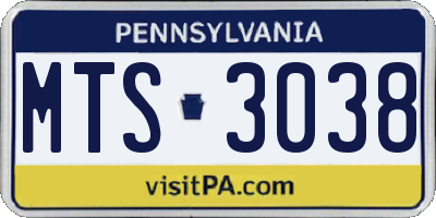 PA license plate MTS3038