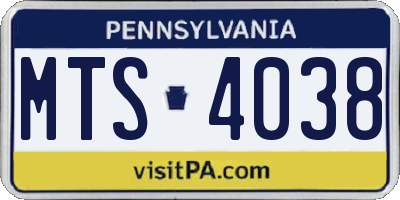PA license plate MTS4038