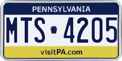 PA license plate MTS4205