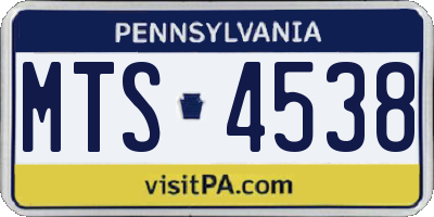 PA license plate MTS4538