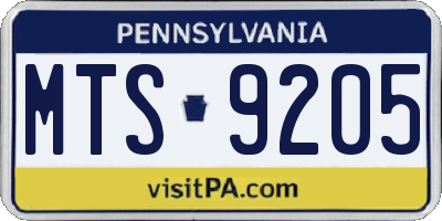 PA license plate MTS9205