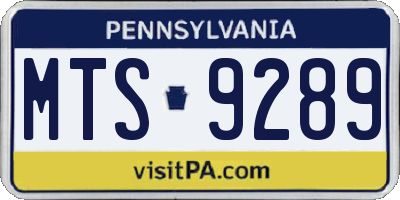 PA license plate MTS9289