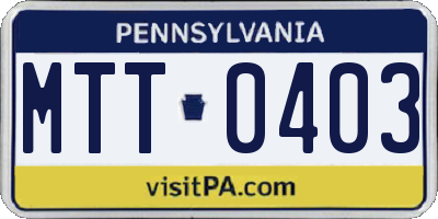 PA license plate MTT0403
