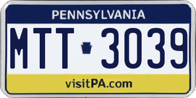 PA license plate MTT3039